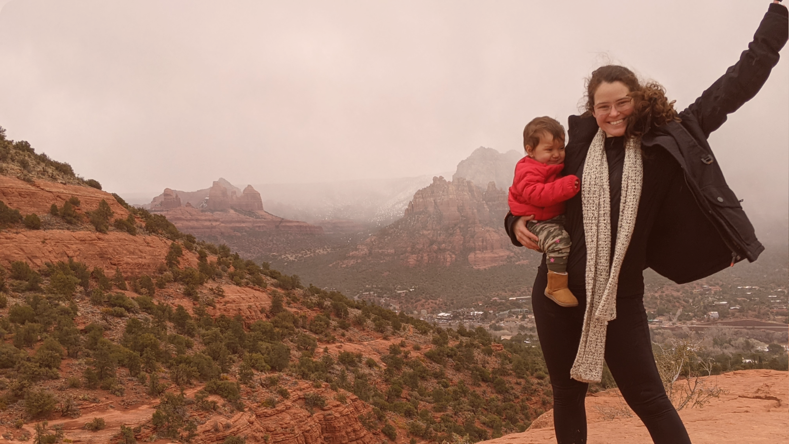 Kaitlyn Ranze hiking with her daughter at 11 months old in Arizona.